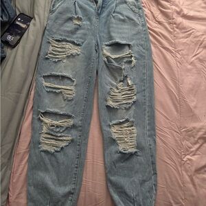 SHEIN Light Blue Distressed Boyfriend Jeans